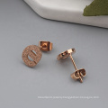 Simple Stainless Steel Frosted Sandblasted Alphabet Letter Initial Ear Stud Earrings